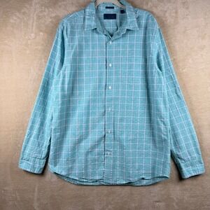 Fairlane Mens Linen Blend Regular Fit Long Sleeve Plaid Button Down Aqua Size L